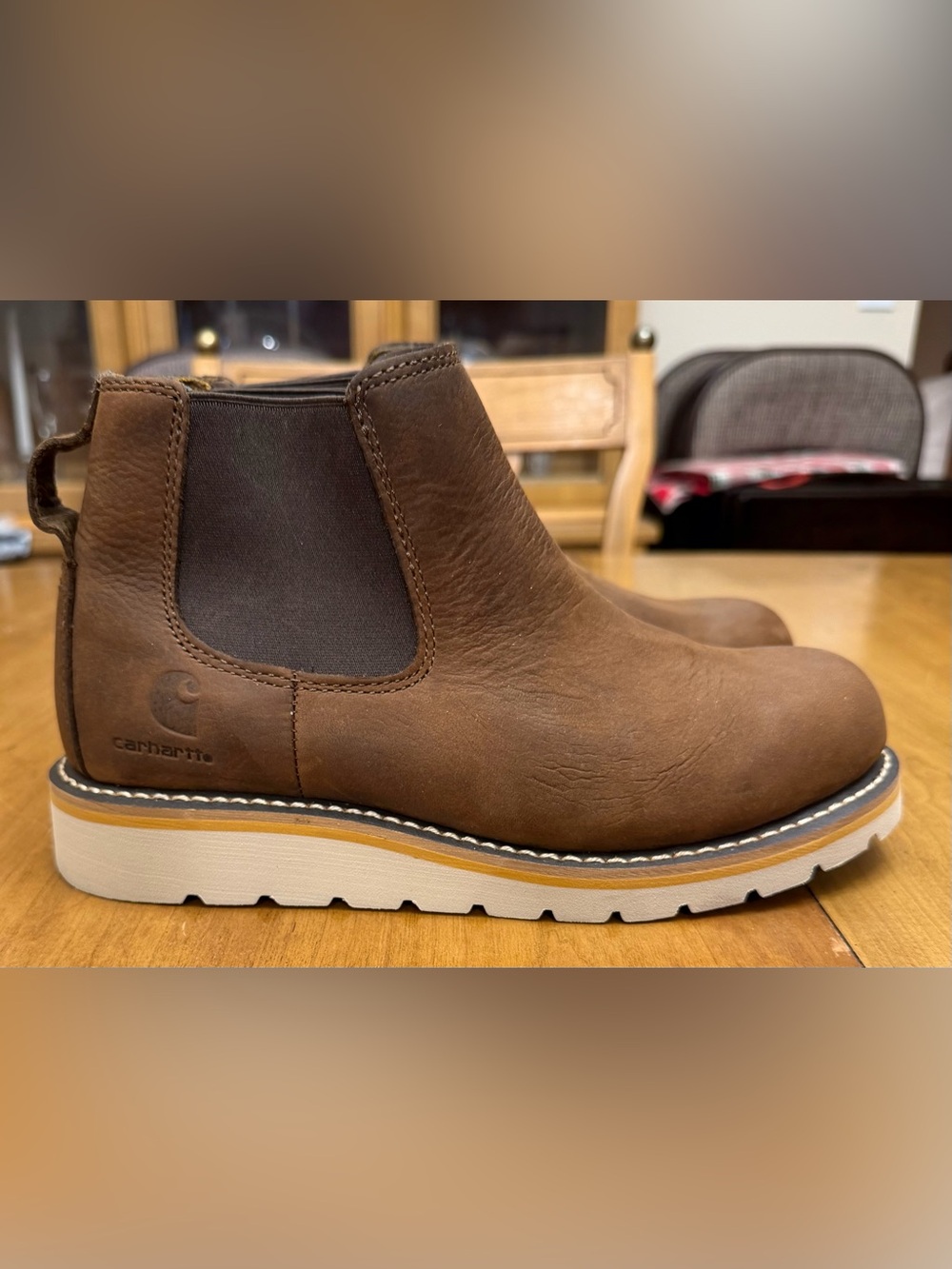 Carhartt Leather Wedge Chelsea Boots Brown | Farmhouse Cabincore Utility Fall |8 - Picture 4 of 8